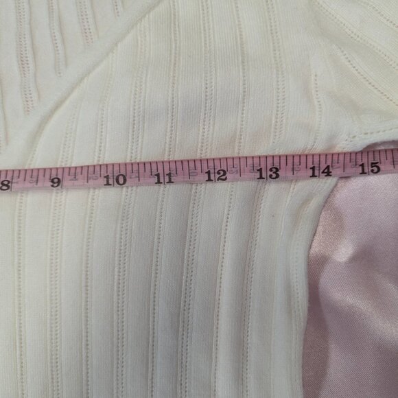 Sofia Size M Sheer Sweetheart Neck Sweater with Notched Stripes Winter White - Picture 8 of 14